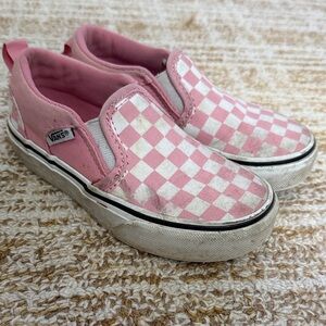 Vans Kids Pink and White Checkered Slip-On Sneakers